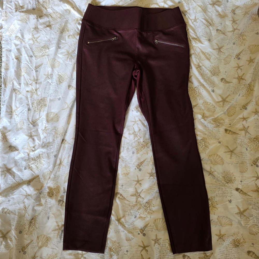 d.jeans Burgundy Faux Leather High Rise Leggings Pants Zipper Detail Size 8